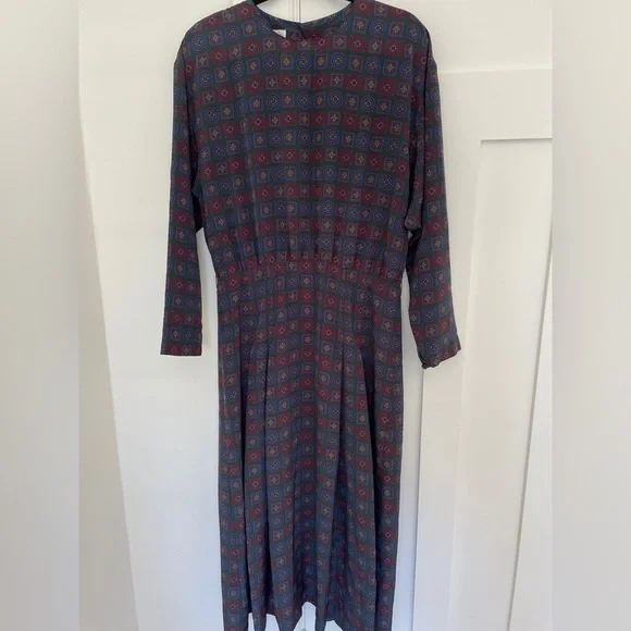 Vintage Jos. A. Bank Geometric Long Sleeve Maxi Dress | L - Picture 1 of 7